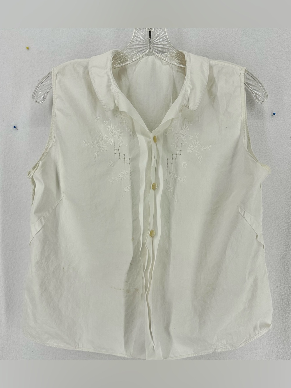 Blouse Embroidered Sleeveless Button Front Women’s M Ivory Vintage